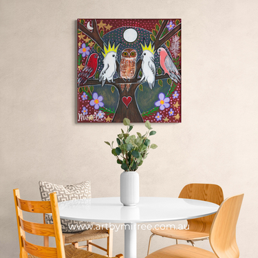 Meeting of the Birds Framed Canvas Print by Mirree Contemporary Aboriginal Art